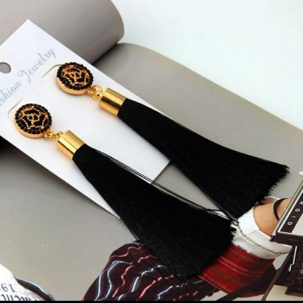 Gorgeous Long Black Tassel Earrings